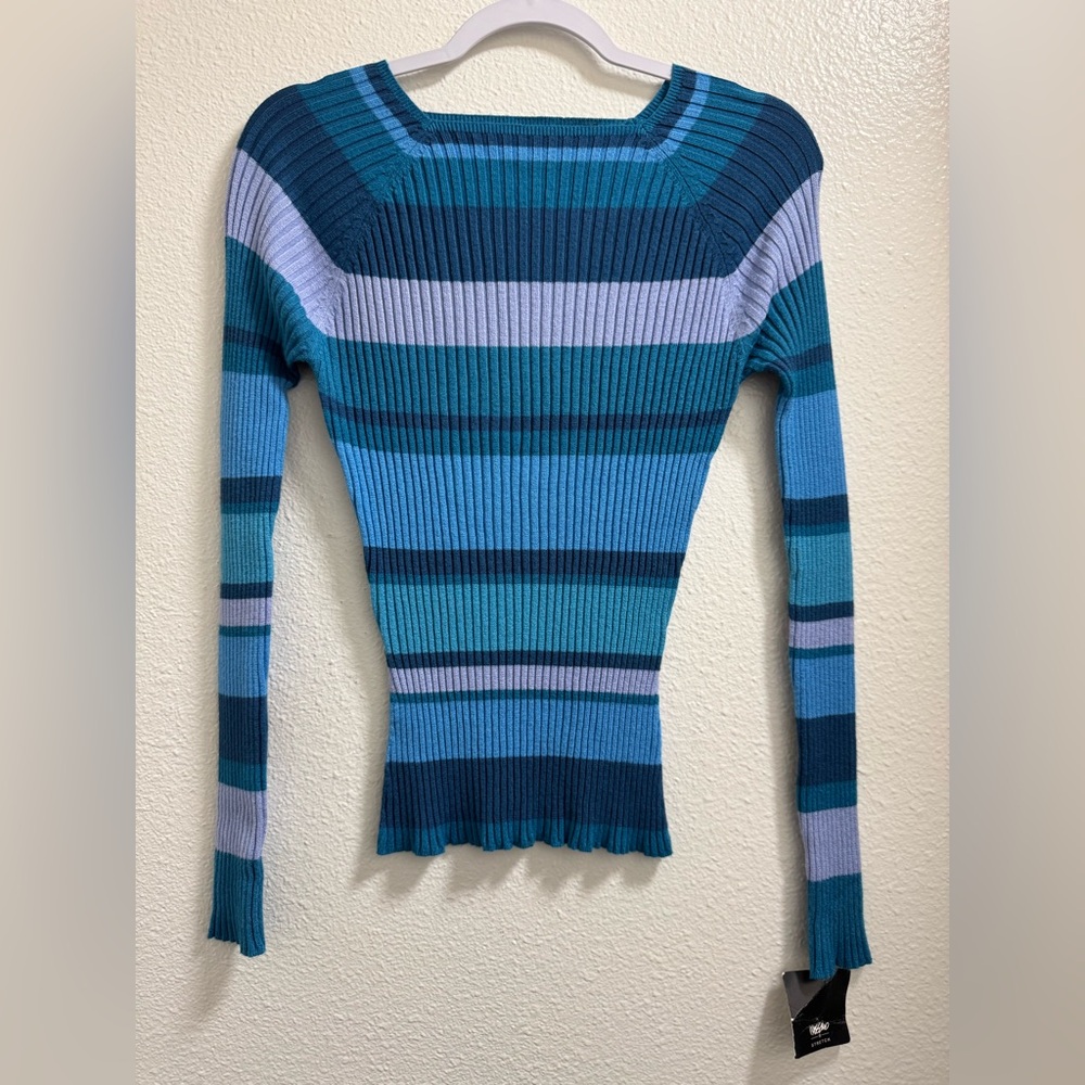Mossimo Stretch Knit Sweater Striped Soft Long Sleeve Square Neck Vintage Medium